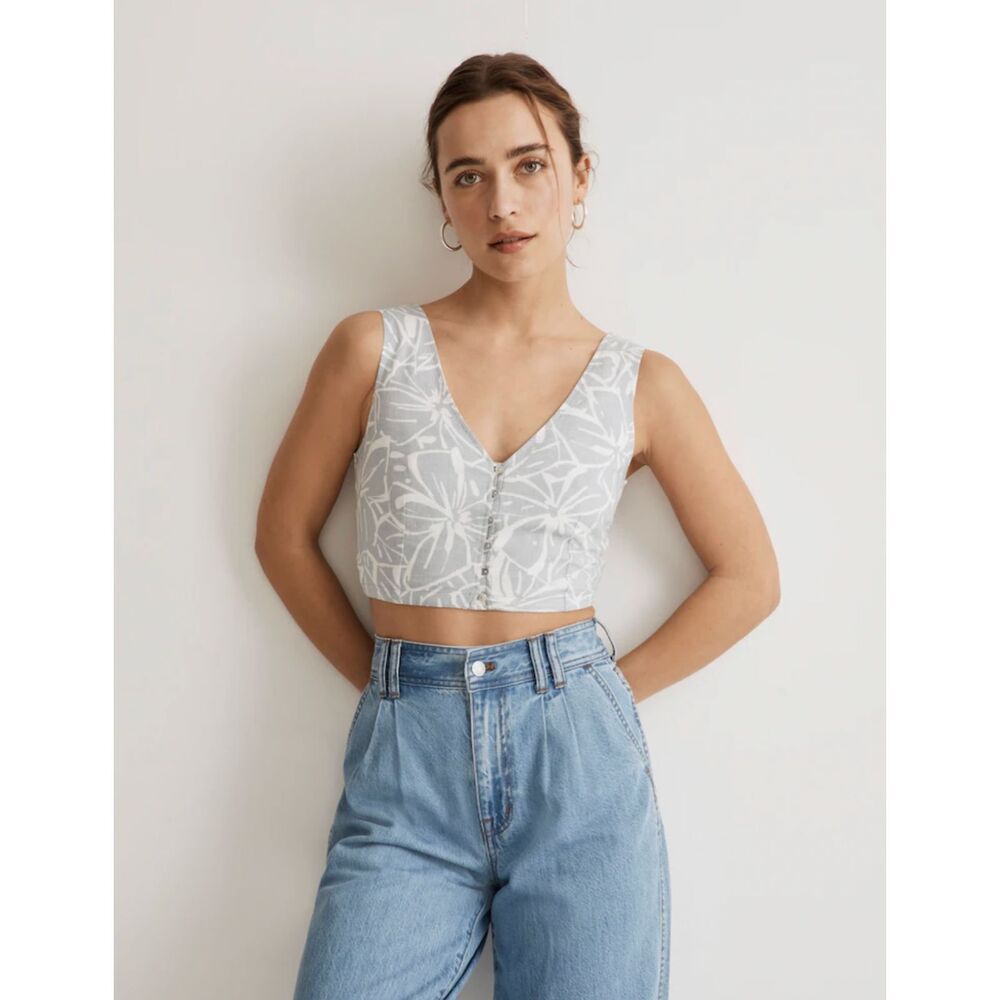 Madewell Linen-Blend Gwen Crop Vest Top in Abstract Flora - size 4/small